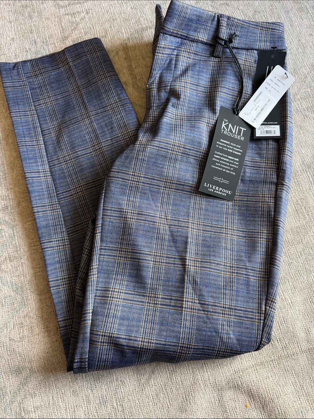 Liverpool Plaid Knit Trousers - Blue & Tan